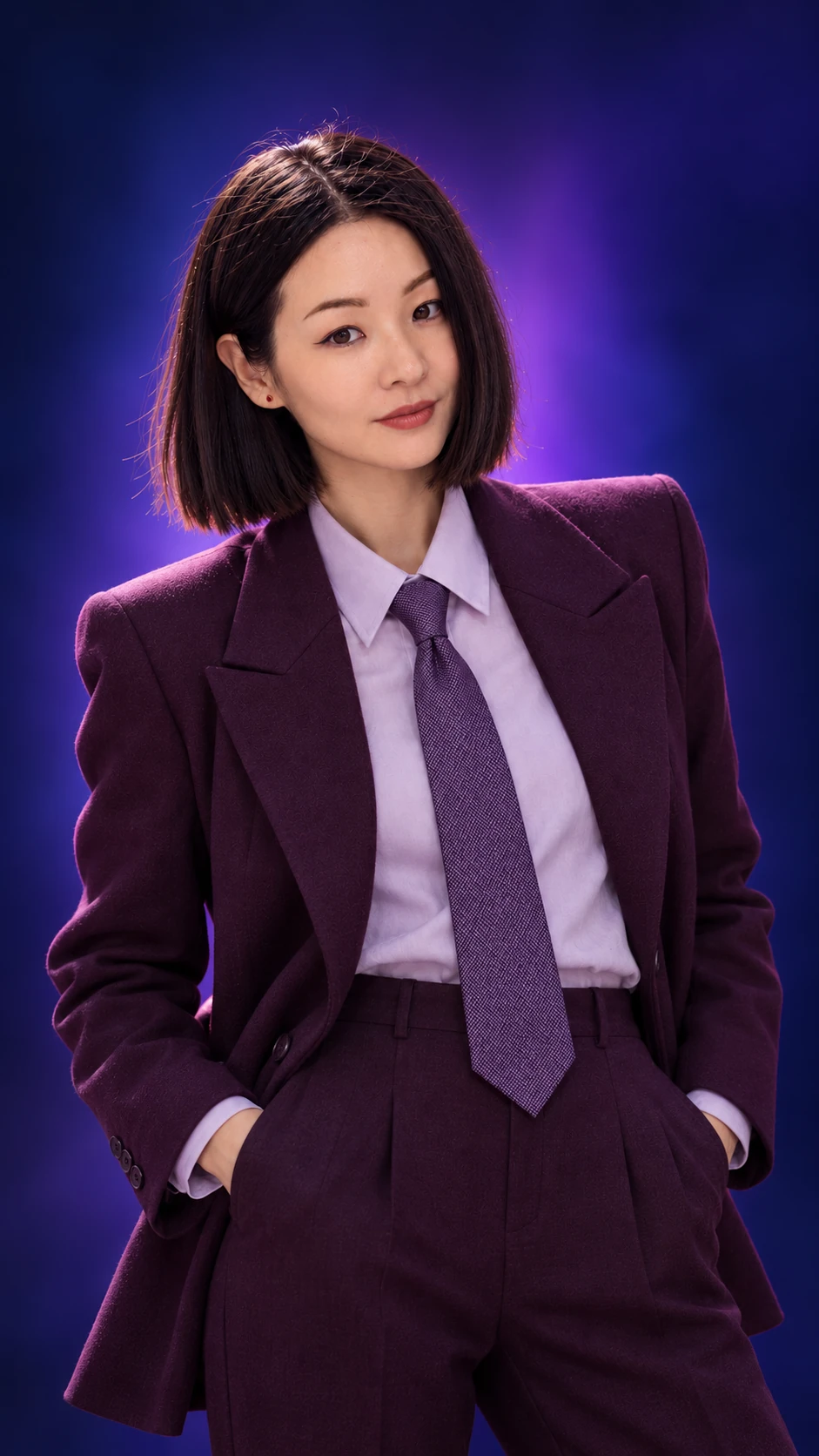 Dina Izteleuova standing in a purple suit